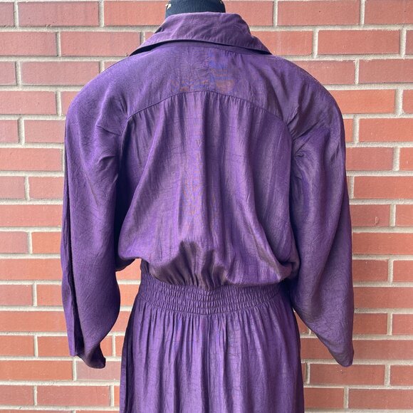 Vintage Shirtdress 80s John Ranta Iridescent Purple Shirt Dress| Size Large - Picture 8 of 16